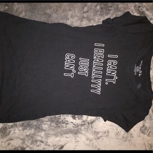 Black short sleeve shirt with text